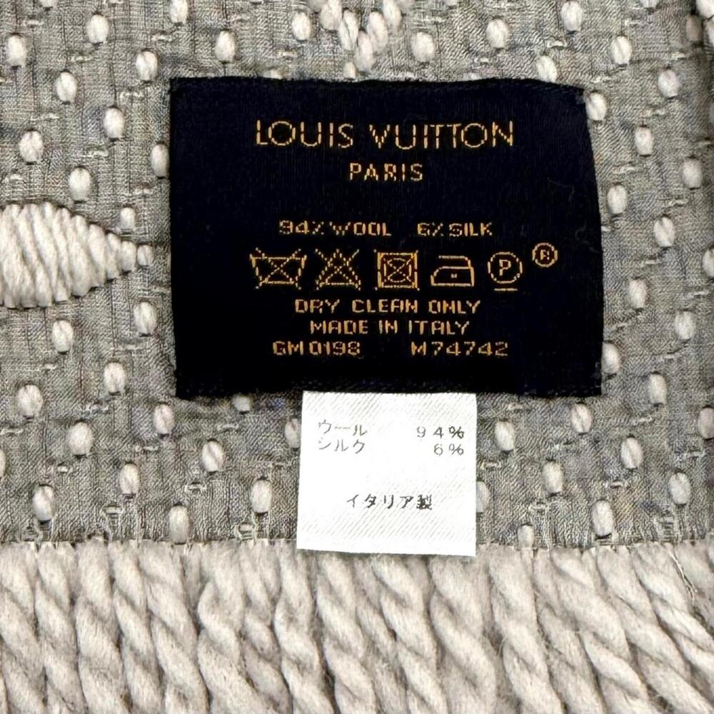 LOUIS VUITTON M74742 Echarpe Logomania Wool Silk Blend Gris Perle Fringe Stol... - Picture 6 of 7